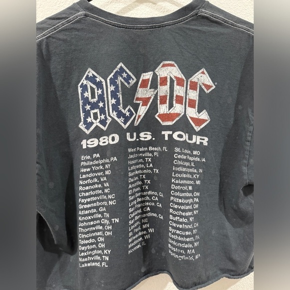 AC/DC 1980’s Tour Cropped Short Sleeve Americana Distressed Grey Shirt Size M/L - Picture 10 of 14